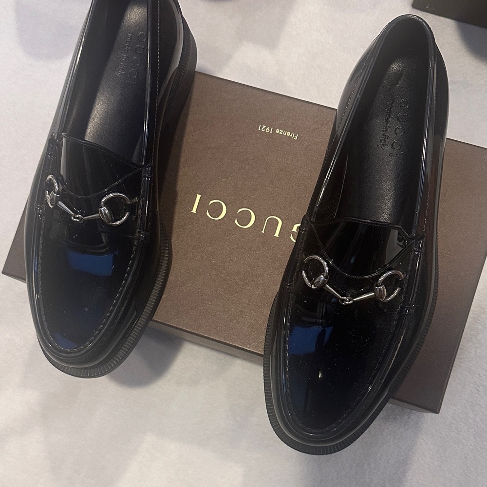 Gucci Glossy Black Leather Loafers for Men